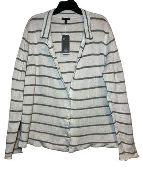 Eileen Fisher Notch Collar Striped Cotton Button Cardigan Sweater Size XL NWT
